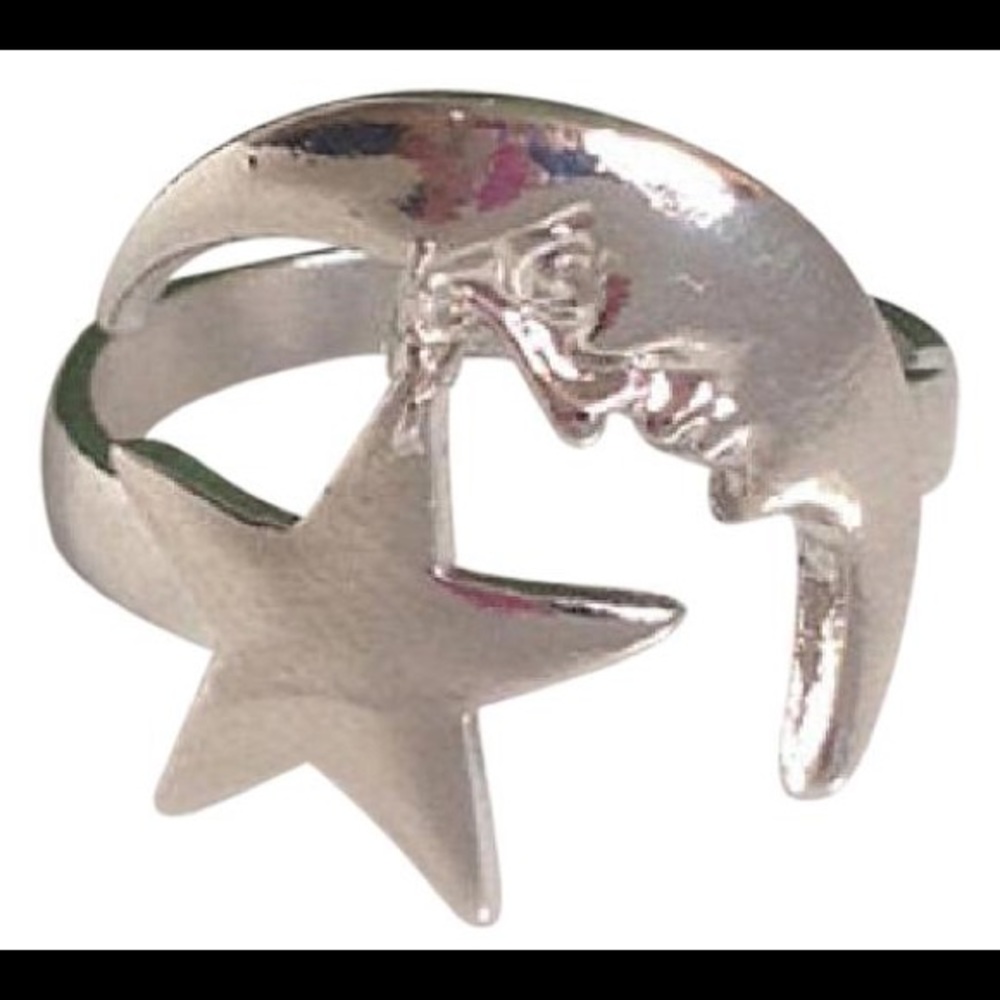 COPY - Silver Crescent Moon and Star Ring